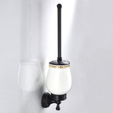Brass Toilet Brush Holder Decorative Unique Carved with Ceramic Cup Black Hotel Home Oil Rubbed Bronze