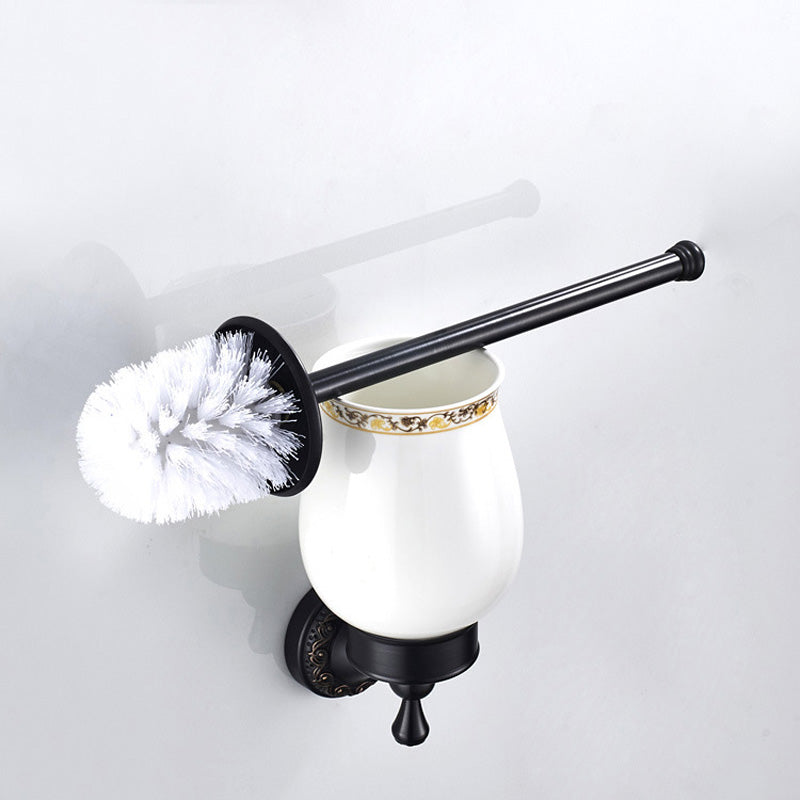 Brass Toilet Brush Holder Decorative Unique Carved with Ceramic Cup Black Hotel Home Oil Rubbed Bronze