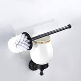 Brass Toilet Brush Holder Decorative Unique Carved with Ceramic Cup Black Hotel Home Oil Rubbed Bronze