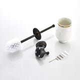 Brass Toilet Brush Holder Decorative Unique Carved with Ceramic Cup Black Hotel Home Oil Rubbed Bronze