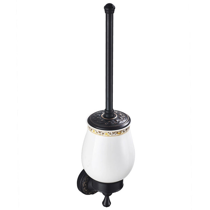 Brass Toilet Brush Holder Decorative Unique Carved with Ceramic Cup Black Hotel Home Oil Rubbed Bronze