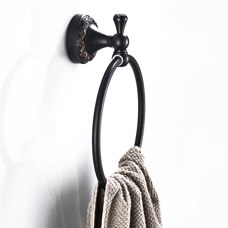 Brass Towel Ring Decorative Carved Bathroom Round Rustic Black Wall Mounted Oil Rubbed Bronze Hotel