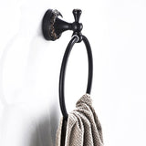 Brass Towel Ring Decorative Carved Bathroom Round Rustic Black Wall Mounted Oil Rubbed Bronze Hotel