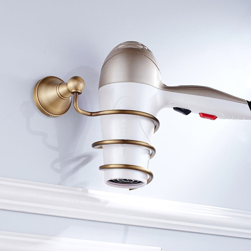 Brass Wall Mount Hair Dryer Holder Antique Brushed Gold Bathroom Shelf Hardware Hotel Simple Household