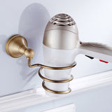 Brass Wall Mount Hair Dryer Holder Antique Brushed Gold Bathroom Shelf Hardware Hotel Simple Household