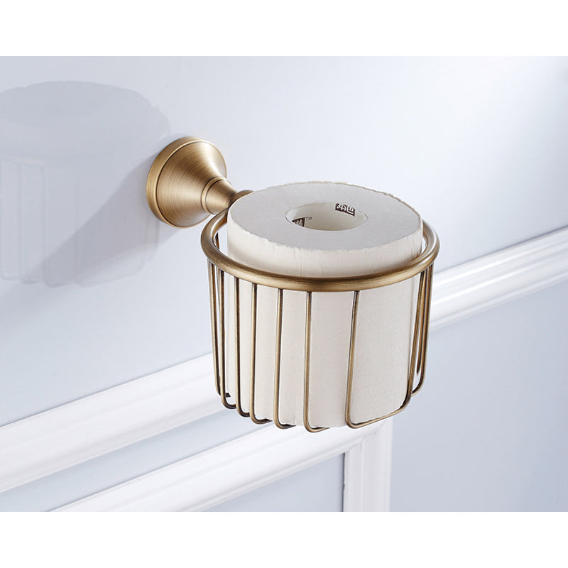 Brushed Antique Brass Toilet Paper Roll Holder Commercial Hotel Bathroom Hardware Gold Round Basket