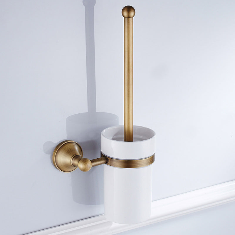 Brushed Brass Toilet Brush Holder Antique Gold Wall Mounted Bathroom Hardware Luxury Ceramic Holder