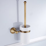 Brushed Brass Toilet Brush Holder Antique Gold Wall Mounted Bathroom Hardware Luxury Ceramic Holder