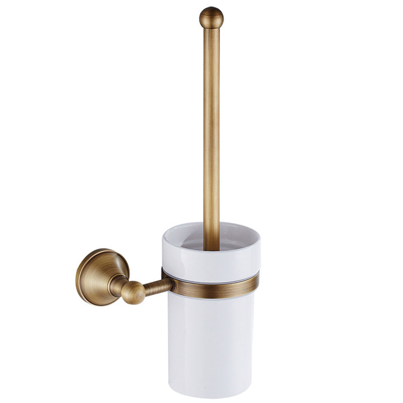 Brushed Brass Toilet Brush Holder Antique Gold Wall Mounted Bathroom Hardware Luxury Ceramic Holder