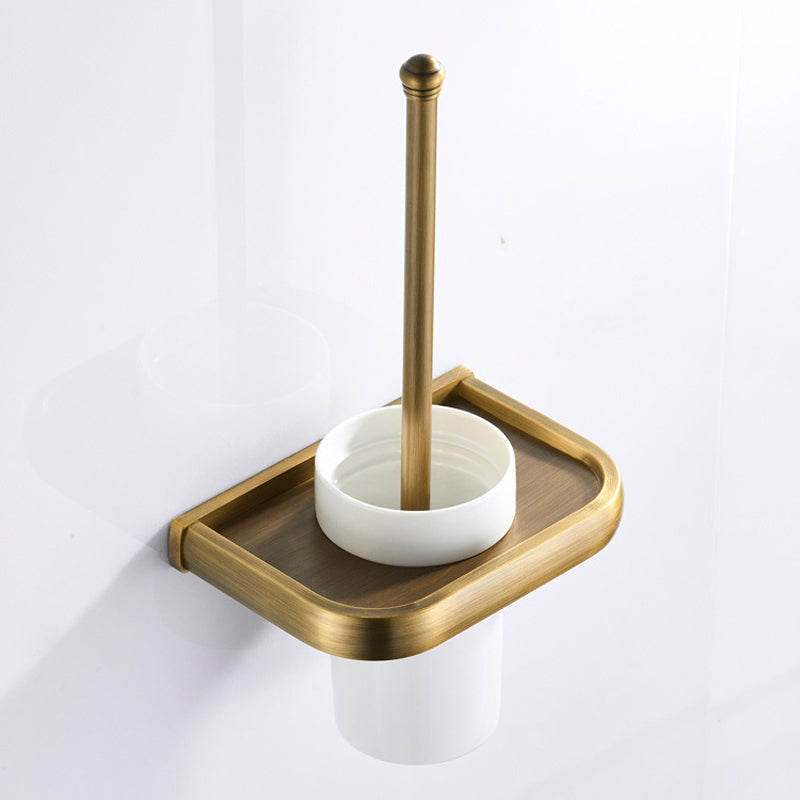 Brushed Brass Toilet Brush Holder White Ceramic Wall Mounted Bathroom Antique Gold Bathroom Hardware