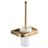 Brushed Brass Toilet Brush Holder White Ceramic Wall Mounted Bathroom Antique Gold Bathroom Hardware