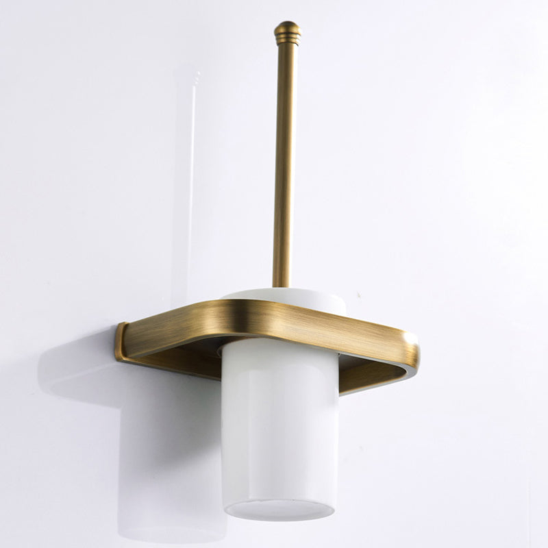 Brushed Brass Toilet Brush Holder White Ceramic Wall Mounted Bathroom Antique Gold Bathroom Hardware