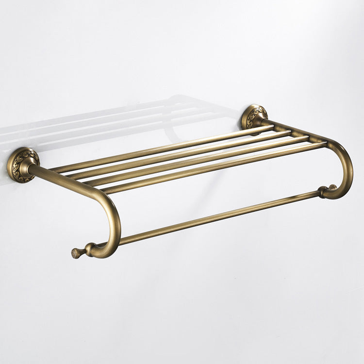 Carved Bathroom Shelf Antique Brass Towel Rack Unique Designer Luxury Gold With Towel Bar Wall Mount