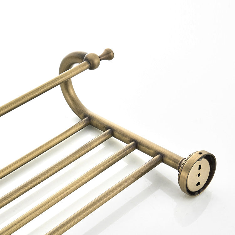 Carved Bathroom Shelf Antique Brass Towel Rack Unique Designer Luxury Gold With Towel Bar Wall Mount