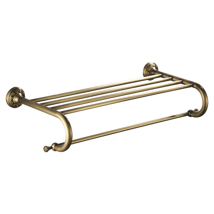 Carved Bathroom Shelf Antique Brass Towel Rack Unique Designer Luxury Gold With Towel Bar Wall Mount