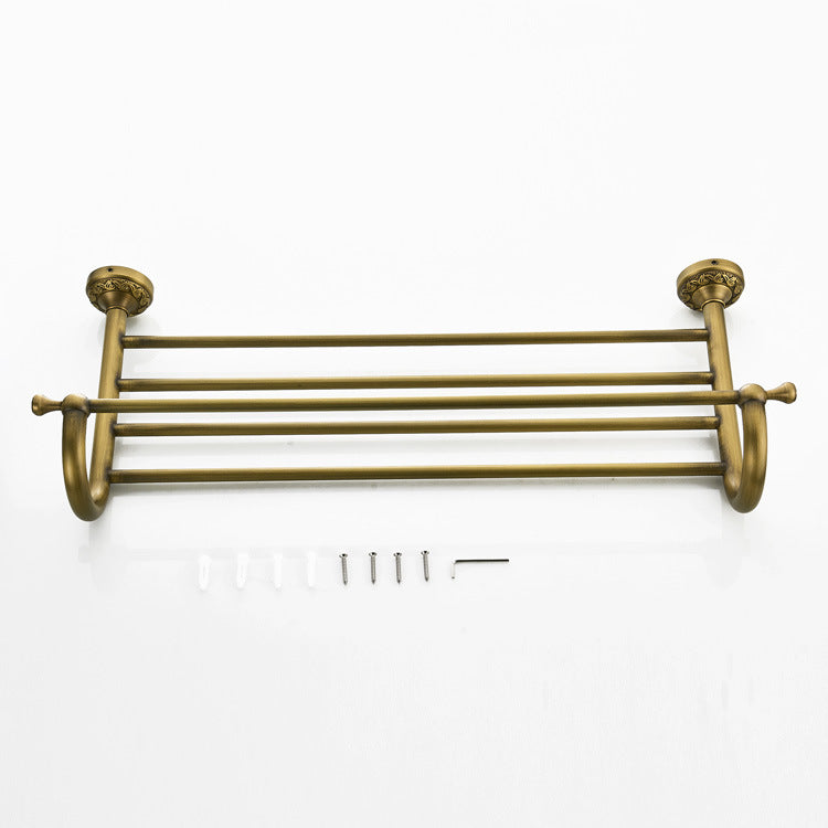 Carved Bathroom Shelf Antique Brass Towel Rack Unique Designer Luxury Gold With Towel Bar Wall Mount