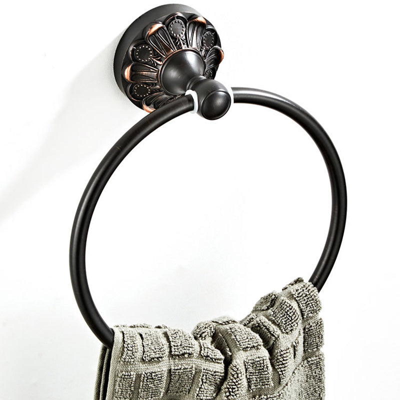 Carved Brass Oil Rubbed Bronze Round Towel Ring Wall Mount Bathroom Hardware Black Pineapple Pattern