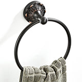 Carved Brass Oil Rubbed Bronze Round Towel Ring Wall Mount Bathroom Hardware Black Pineapple Pattern