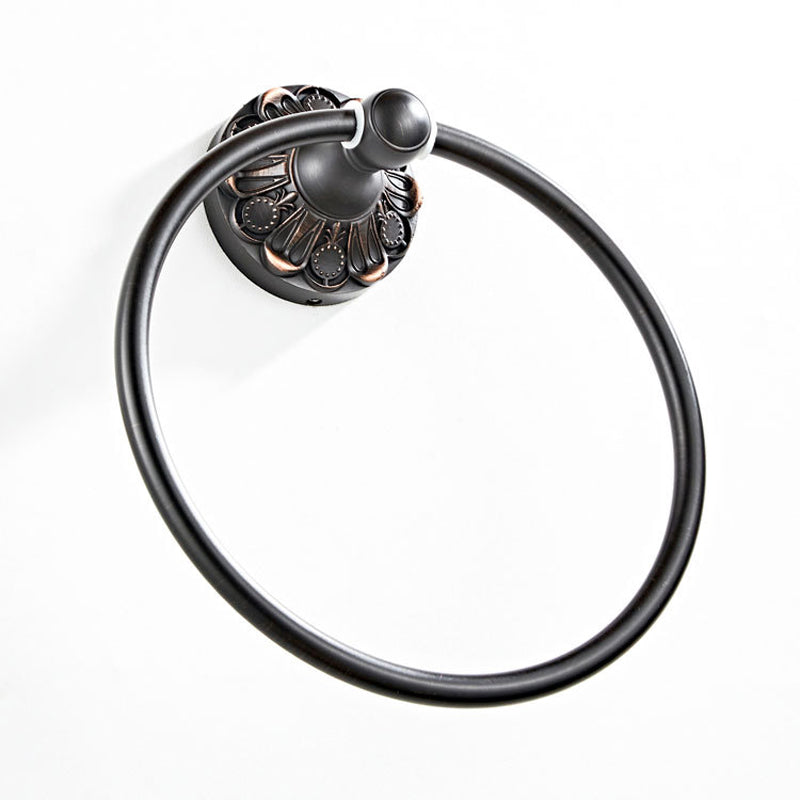 Carved Brass Oil Rubbed Bronze Round Towel Ring Wall Mount Bathroom Hardware Black Pineapple Pattern