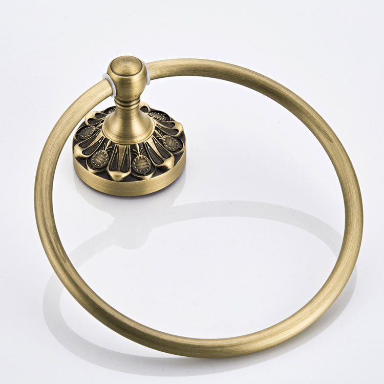 Carved Brass Towel Ring Round Rustic Hotel Antique Decorative Bathroom Pineapple Pattern Wall Mounted