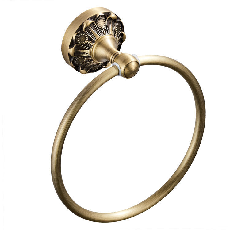 Carved Brass Towel Ring Round Rustic Hotel Antique Decorative Bathroom Pineapple Pattern Wall Mounted