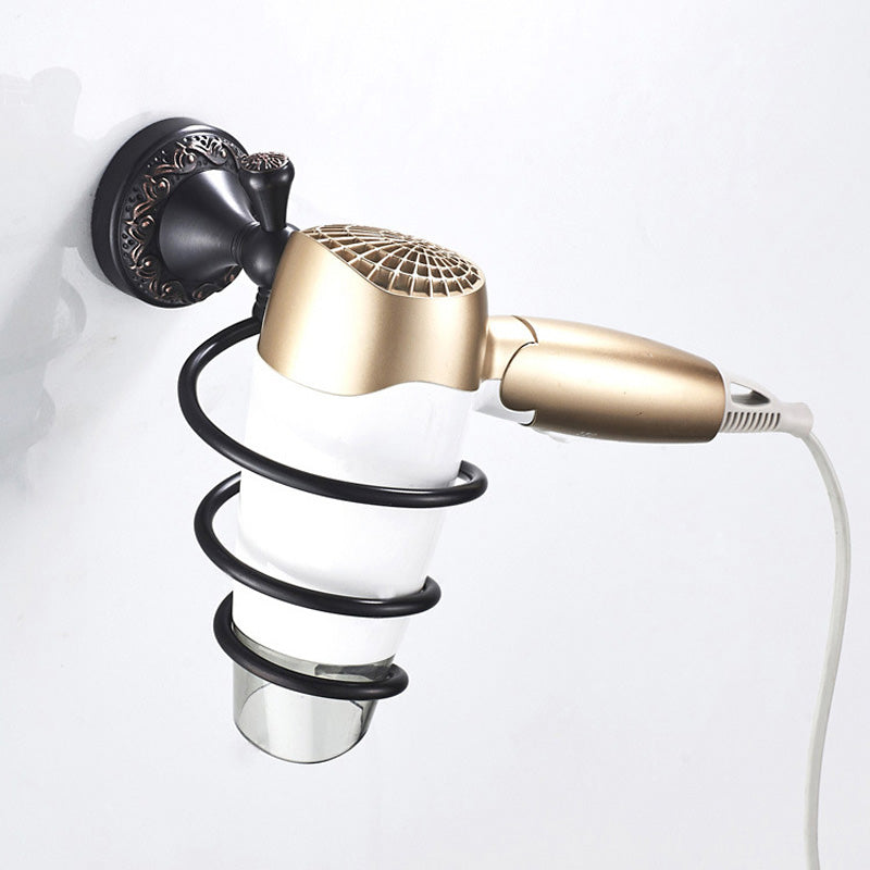 Carved Wall Mount Hair Dryer Holder Black Brass Bathroom Shelves Black Oil Rubbed Bronze Hotel Modern