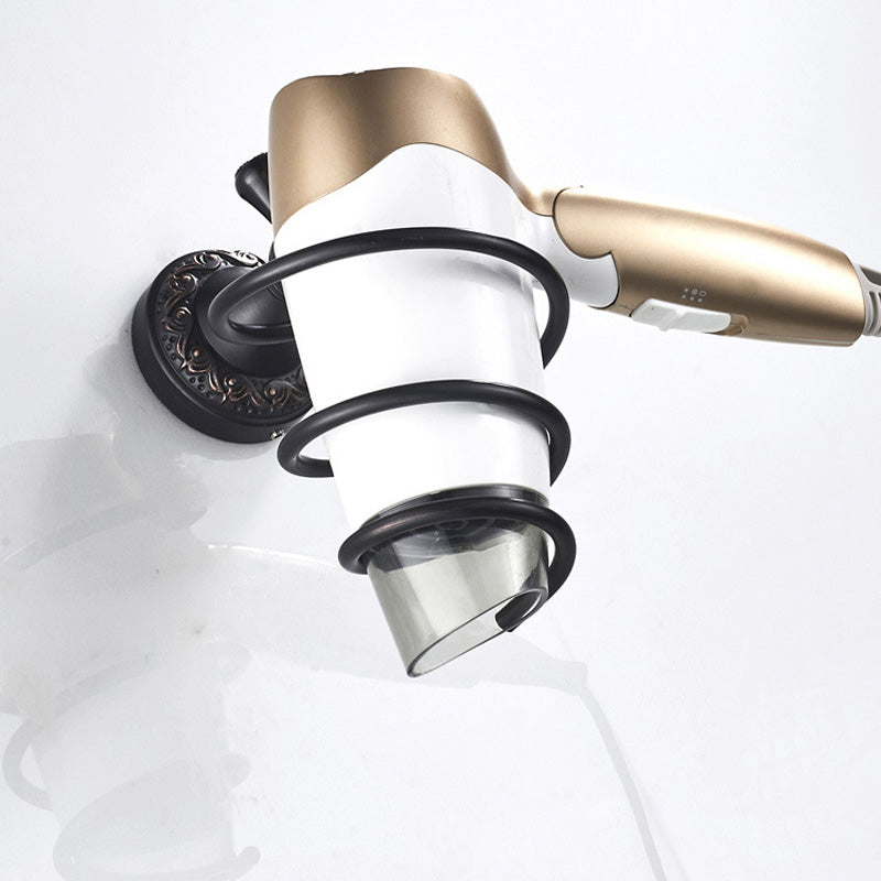 Carved Wall Mount Hair Dryer Holder Black Brass Bathroom Shelves Black Oil Rubbed Bronze Hotel Modern