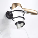 Carved Wall Mount Hair Dryer Holder Black Brass Bathroom Shelves Black Oil Rubbed Bronze Hotel Modern