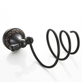 Carved Wall Mount Hair Dryer Holder Black Brass Bathroom Shelves Black Oil Rubbed Bronze Hotel Modern