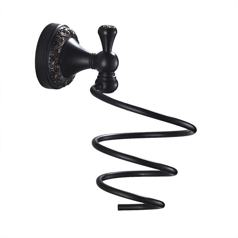 Carved Wall Mount Hair Dryer Holder Black Brass Bathroom Shelves Black Oil Rubbed Bronze Hotel Modern