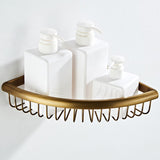 Gold Corner Antique Brass Triangle Shower Caddy Basket Wall Mounted Bathroom Shelf Draining Hardware