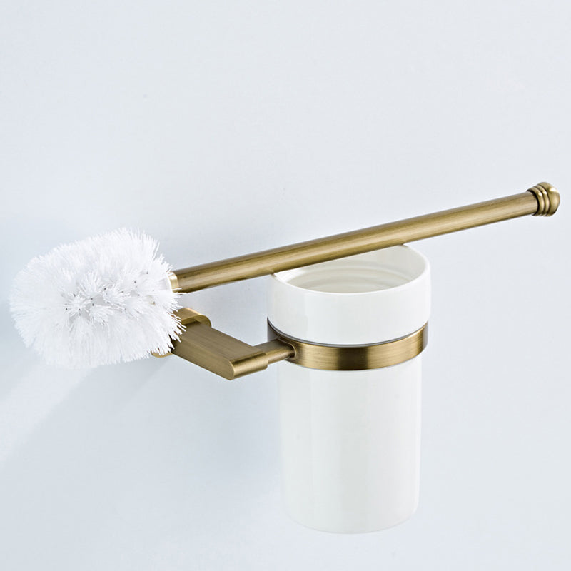 Luxury Toilet Bowl Brush and Holder White Ceramic Antique Brushed Brass Decorative Bathroom Hardware