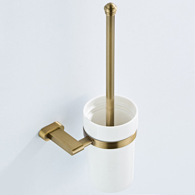 Luxury Toilet Bowl Brush and Holder White Ceramic Antique Brushed Brass Decorative Bathroom Hardware