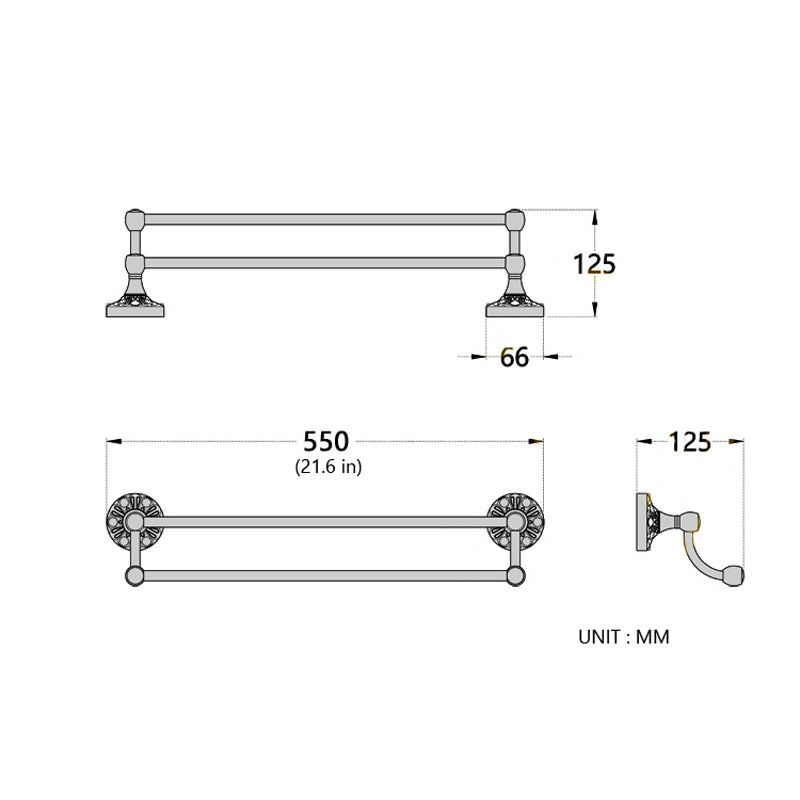 Oil Rubbed Bronze 24 Inch Single/ Double Bar Brass Rustic Decorative Bathroom Towel Racks Carved Black