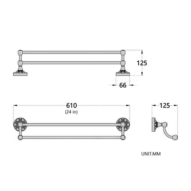 Oil Rubbed Bronze 24 Inch Single/ Double Bar Brass Rustic Decorative Bathroom Towel Racks Carved Black