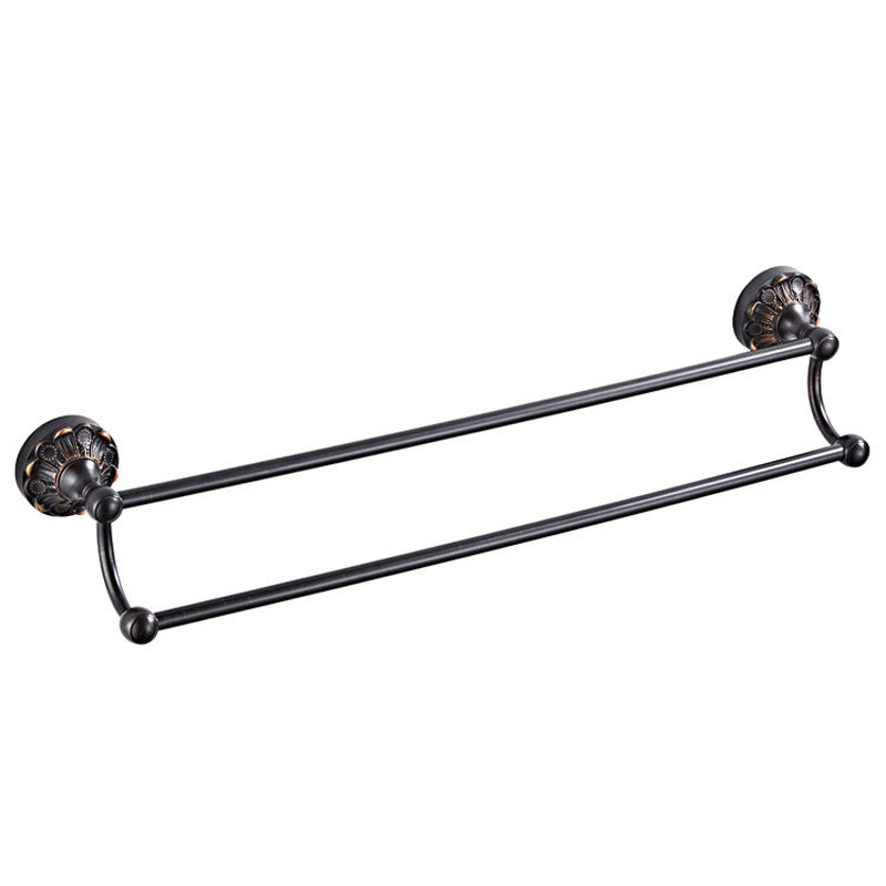 Oil Rubbed Bronze 24 Inch Single/ Double Bar Brass Rustic Decorative Bathroom Towel Racks Carved Black