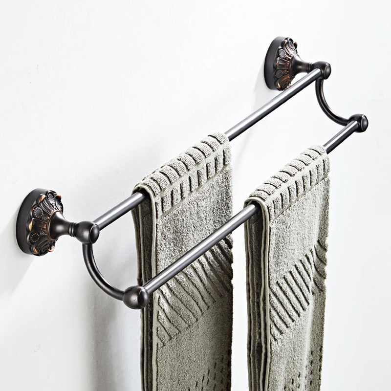 Oil Rubbed Bronze 24 Inch Single/ Double Bar Brass Rustic Decorative Bathroom Towel Racks Carved Black