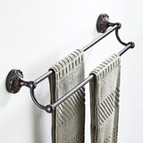 Oil Rubbed Bronze 24 Inch Single/ Double Bar Brass Rustic Decorative Bathroom Towel Racks Carved Black