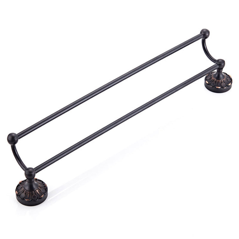 Oil Rubbed Bronze 24 Inch Single/ Double Bar Brass Rustic Decorative Bathroom Towel Racks Carved Black
