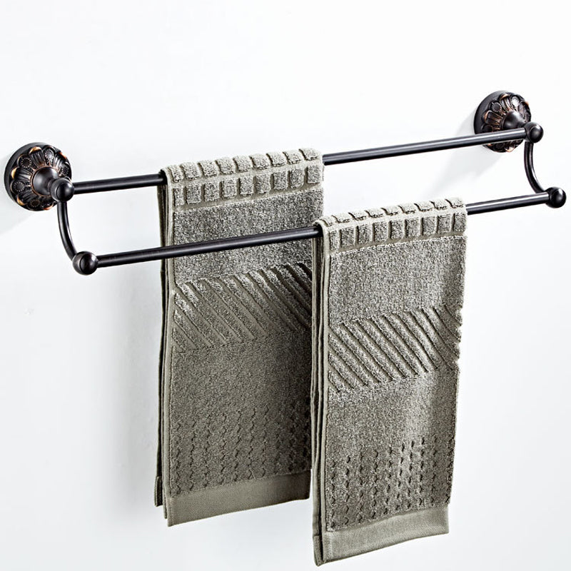 Oil Rubbed Bronze 24 Inch Single/ Double Bar Brass Rustic Decorative Bathroom Towel Racks Carved Black