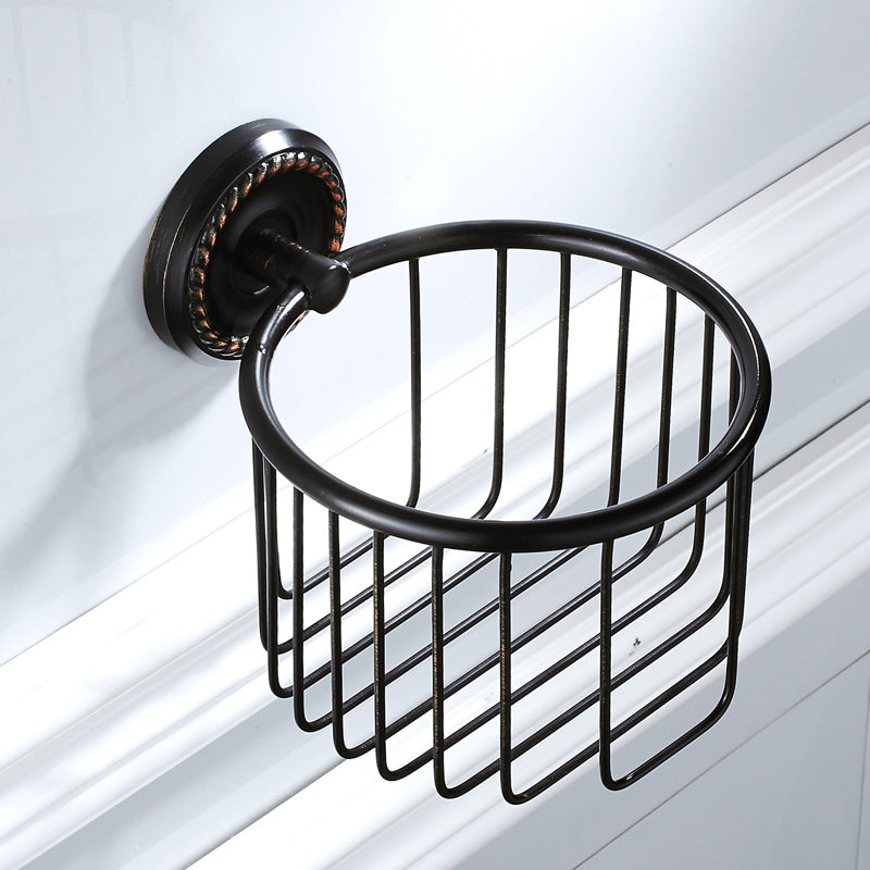 Oil Rubbed Bronze Toilet Paper Basket Bathroom Wall Mounted Black Roll Paper Holder Brass Hardware
