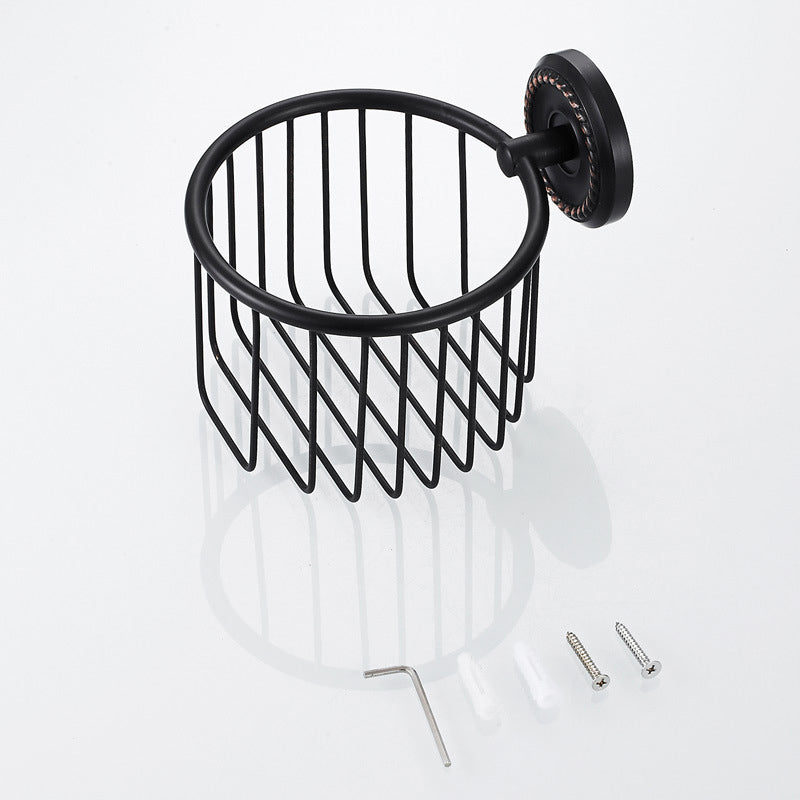 Oil Rubbed Bronze Toilet Paper Basket Bathroom Wall Mounted Black Roll Paper Holder Brass Hardware
