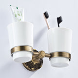 Shower Toothbrush Holder Carved Pineapple Pattern Double Ceramic Cups Wall Antique Brass Bathroom