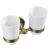 Shower Toothbrush Holder Carved Pineapple Pattern Double Ceramic Cups Wall Antique Brass Bathroom
