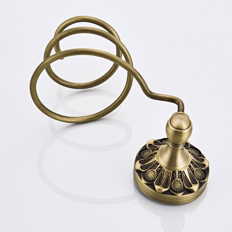 Vintage Wall Mounted Hair Dryer Holder Antique Brass For Dressing Table Gold Bathroom Pineapple Pattern