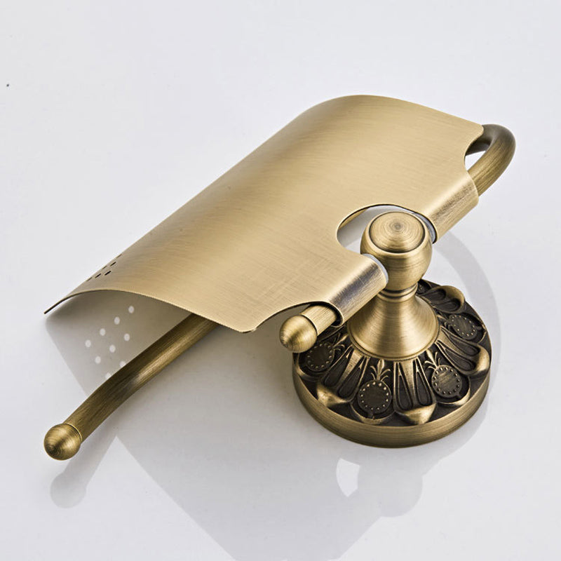 Wall Mount Antique Brass Bathroom Toilet Paper Holder Carved Single Roll Luxury Pineapple Pattern Gold