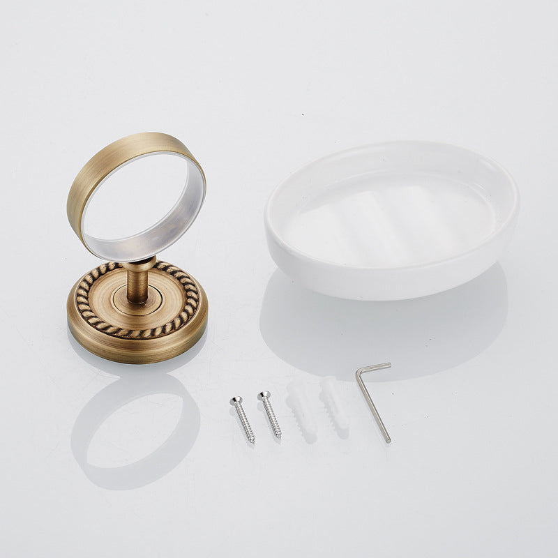 Wall Mount Antique Brass Soap Dish Draining White Ceramic Round/ Oval For Bathroom Hardware Gold