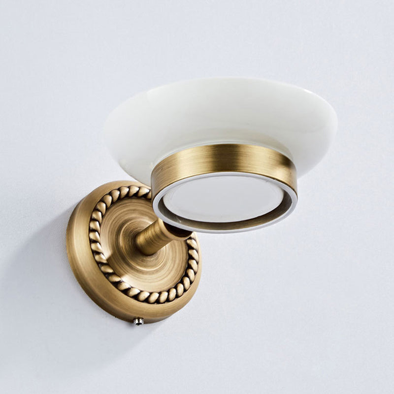 Wall Mount Antique Brass Soap Dish Draining White Ceramic Round/ Oval For Bathroom Hardware Gold