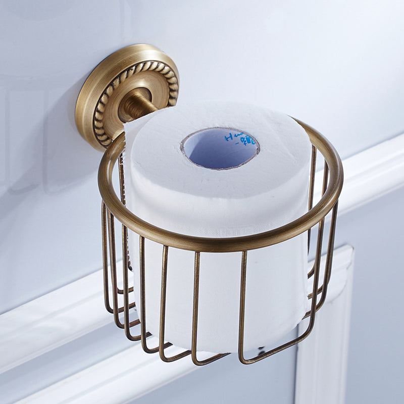 Gold Brushed Antique Brass Toilet Paper Holder Commercial Bathroom Wall Mounted Carved Round Basket