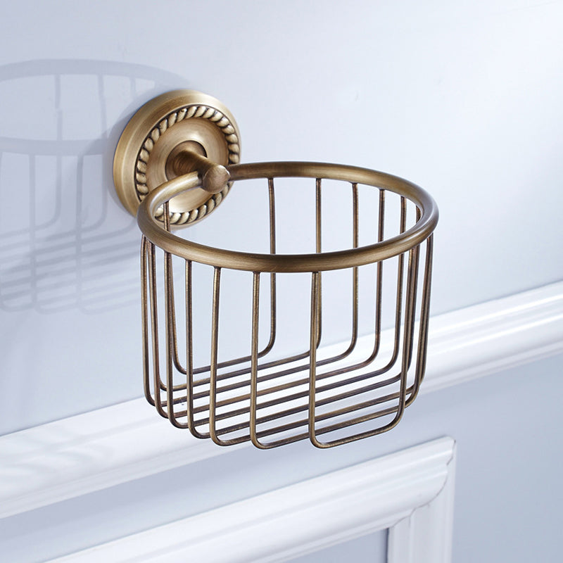 Gold Brushed Antique Brass Toilet Paper Holder Commercial Bathroom Wall Mounted Carved Round Basket